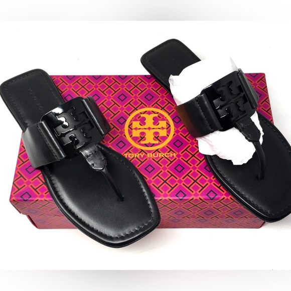 * SOLD Tory Burch Georgia Sandal Thong Comfort Leather Perfect Black, Sz 9 - Picture 12 of 12